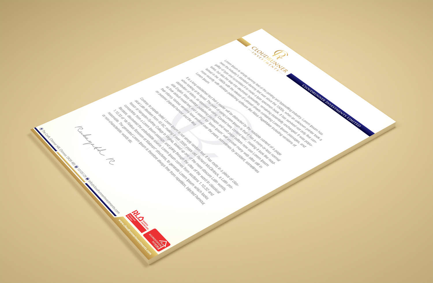 Stationery Design by Petter Goms for Cloudrunner Investments Limited | Design #21401903