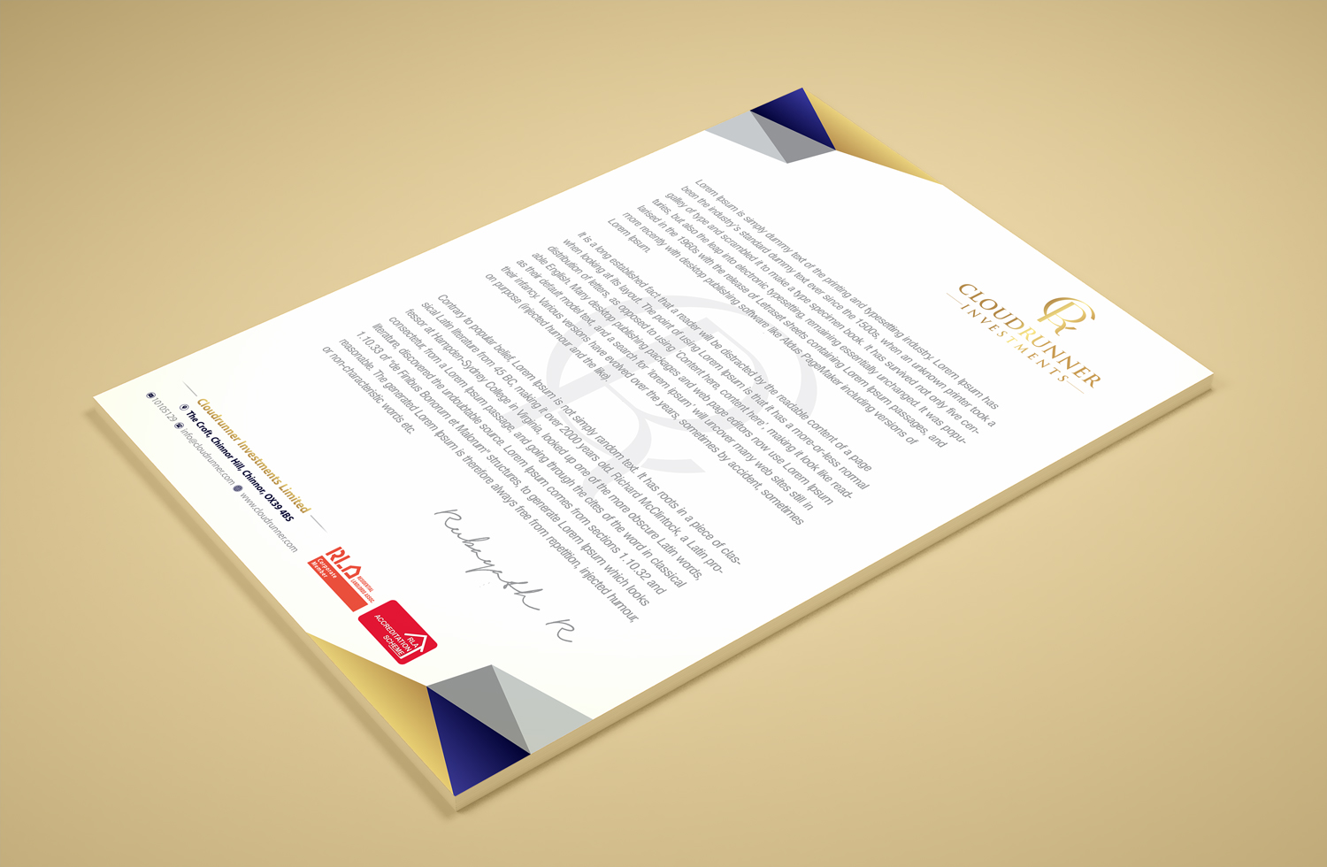 Stationery Design by Petter Goms for Cloudrunner Investments Limited | Design #21410816