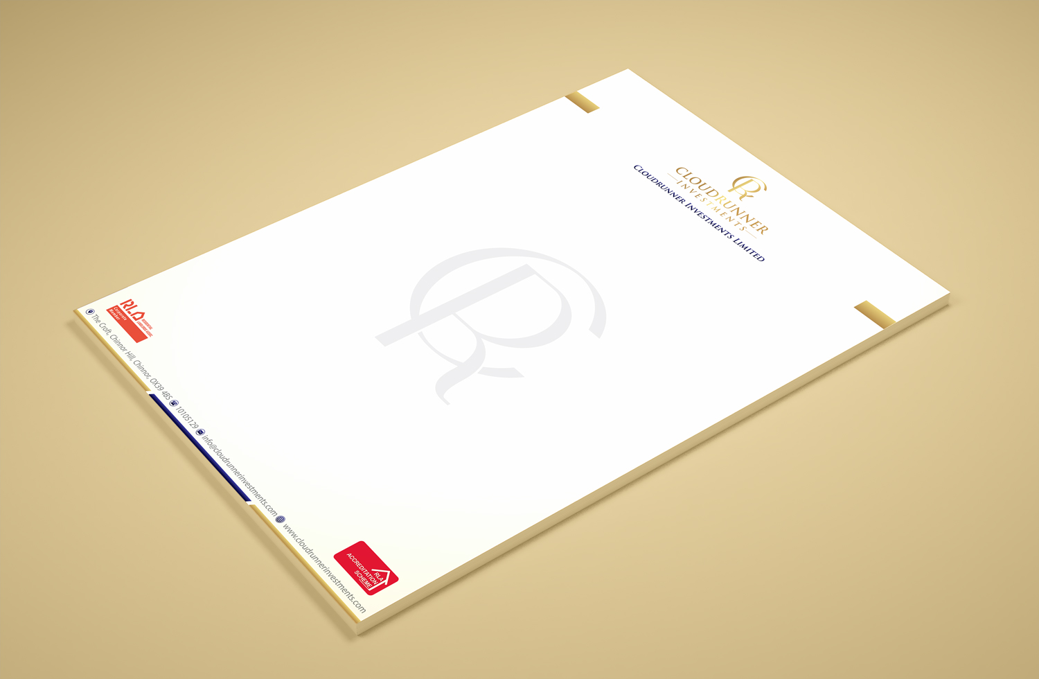Schreibwaren-Design von Petter Goms für Cloudrunner Investments Limited | Design #21438188
