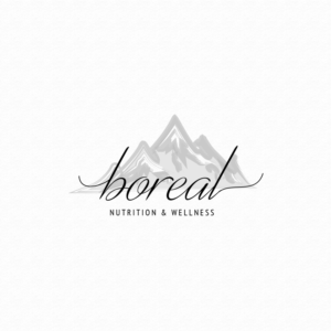 Boreal (lower case handwritten- top) Nutrition & Wellness (capitals- bottom) | Logo Design by creativedesign