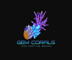 Main Title text: Gem Corals     Sub-text: 100% Captive Grown | Logo Design by H-H Arts