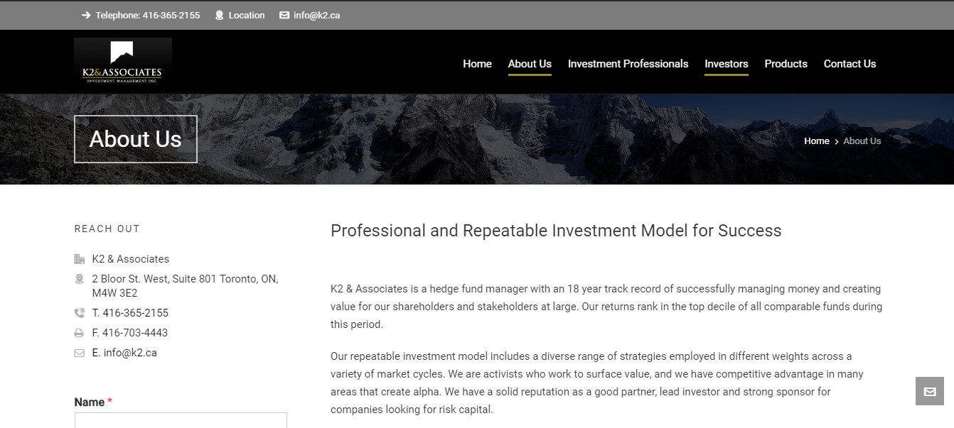 Web Design by Aidan Coleman for K2 & Associates Investment Management Inc.  | Design #21480169