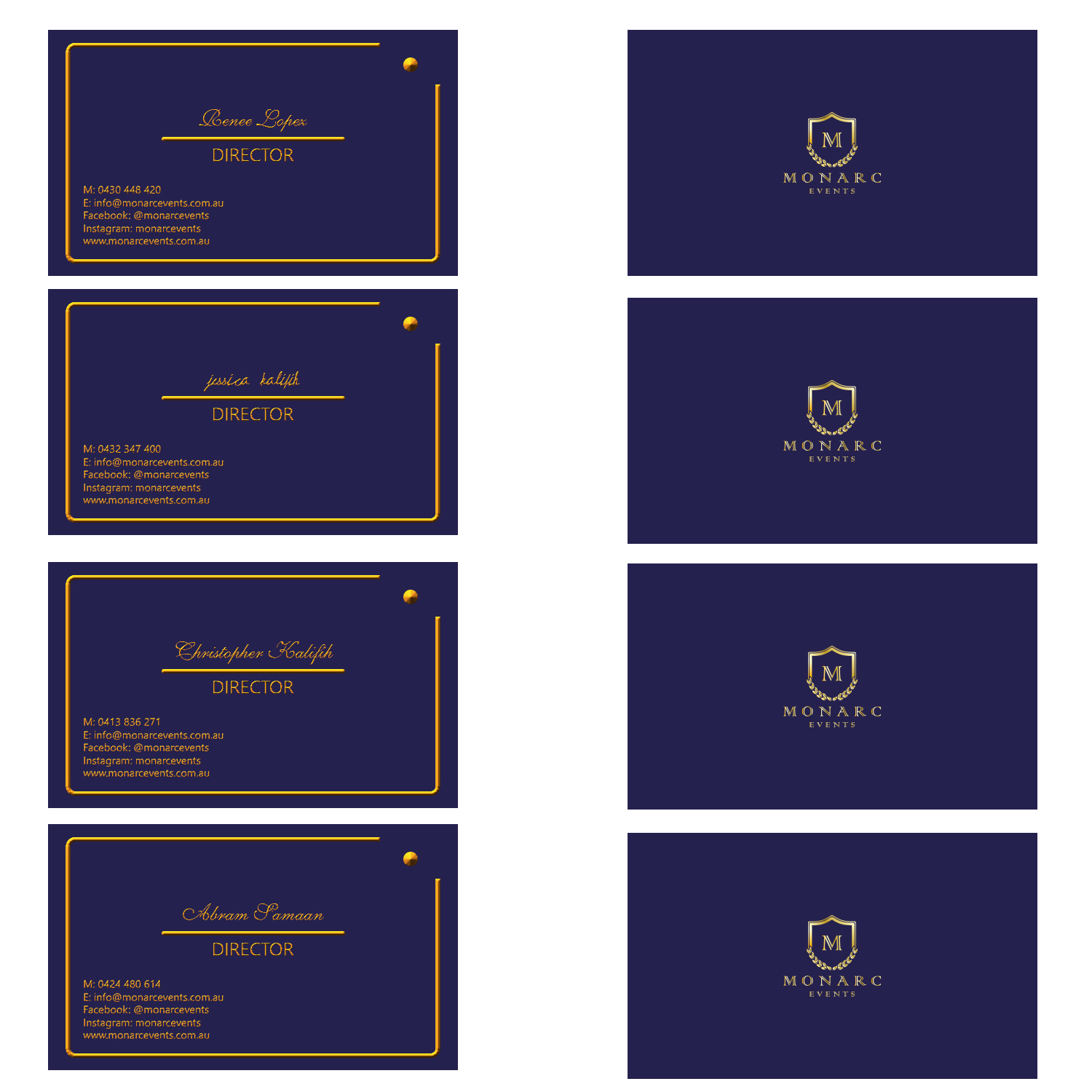 Visitenkarten-Design von MISWA ART für Monarc Events Pty Ltd | Design #21519819