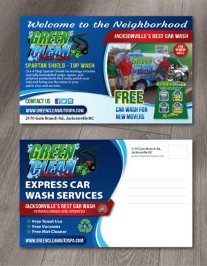 Green Clean Auto Spa:  Veteran owned and operated; Eco-friendly automatic tunnel car wash with th... | Postcard Design by alex989