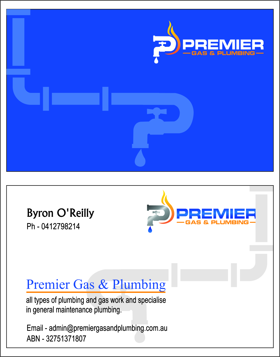 Business Card Design by Bijoy Das for Premier Gas & Plumbing | Design #21547548