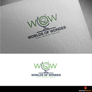 We would like the text to be "WORLDS OF WONDER" and emphasize and make the letters WOW stand out in the logo. Somewhere above or below the logo, we picture some type of world globe image. Below the "WORLD OF WONDER" we need a tag line. Open to ideas.  This is an indoor kids playground targeting kids ages 0-8. Our idea for a tagline is "Play Imagine Create" or "Play Explore Create" "Indoor Playground". The font used for the text of the logo needs to be easy to read yet modern. | Logo Design by Graphic Bricks