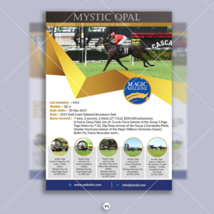 Mystic Opal for sale at the 2019 Magic Millions Broodmare Sale on 30 May 2019 | Flyer-Design von DA.