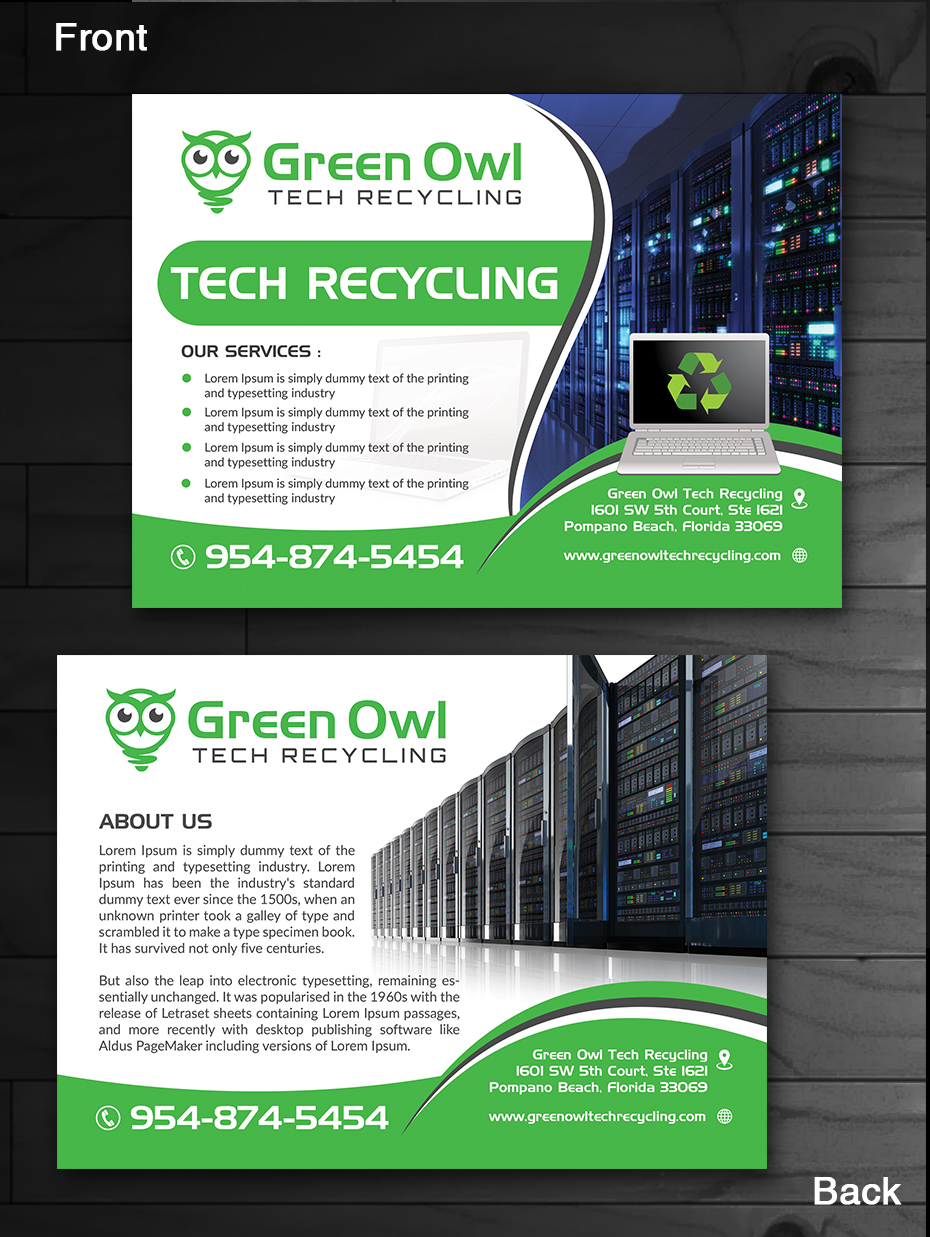 Diseño de Flyer por innovative earth para Green Owl Tech Recycling | Diseño #21594888