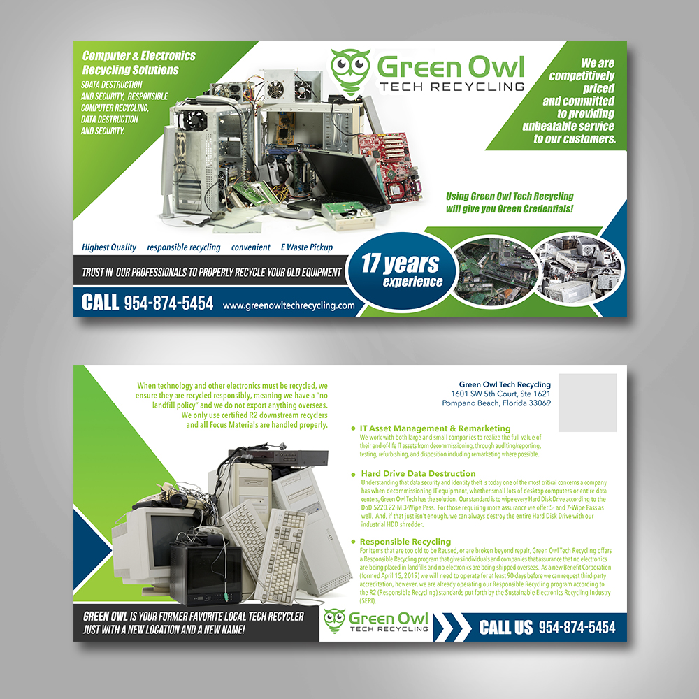 Flyer Design by Gezellig for Green Owl Tech Recycling | Design #21614619