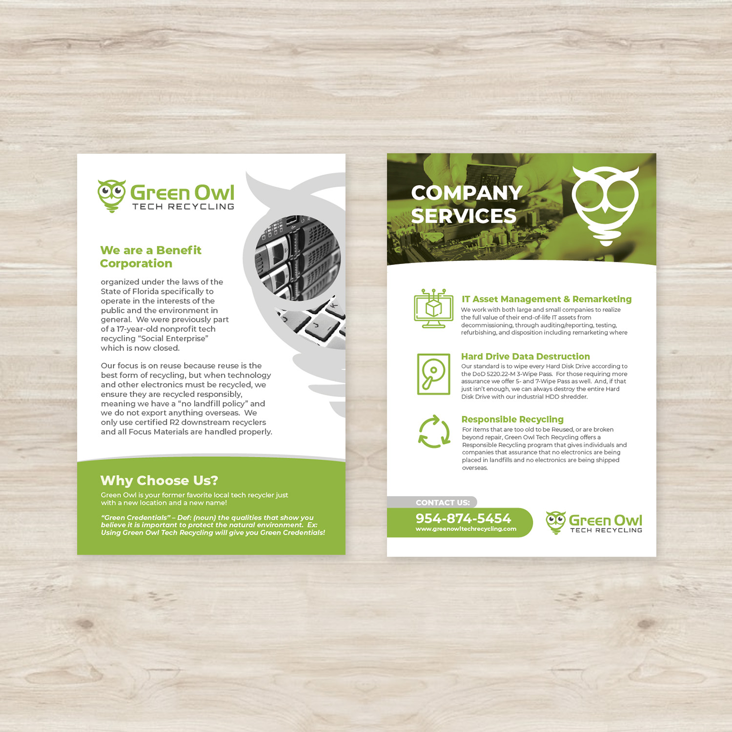 Flyer Design by arturosanchezlazo for Green Owl Tech Recycling | Design #21621803