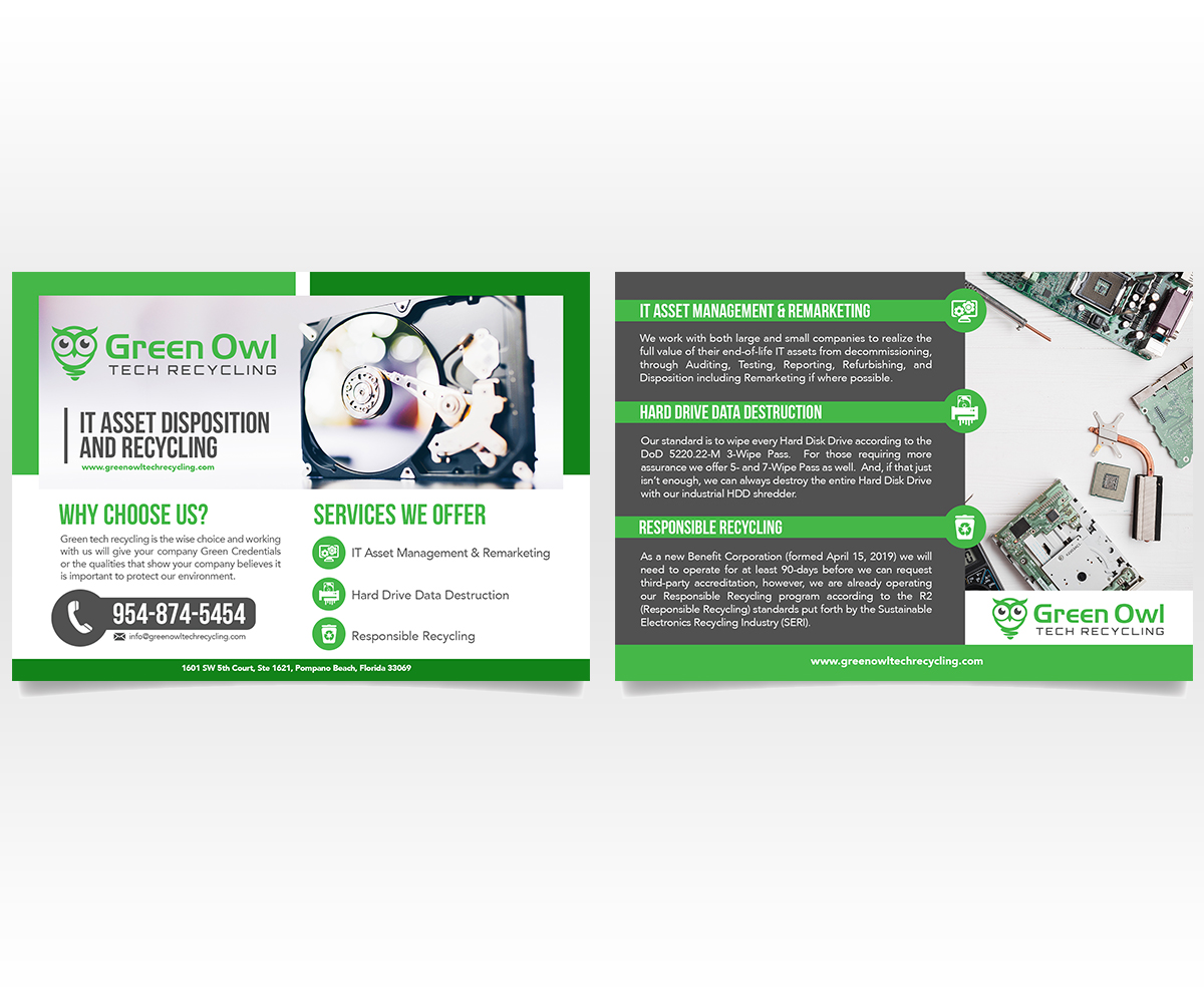 Flyer Design by Luniere Designs for Green Owl Tech Recycling | Design #21665198