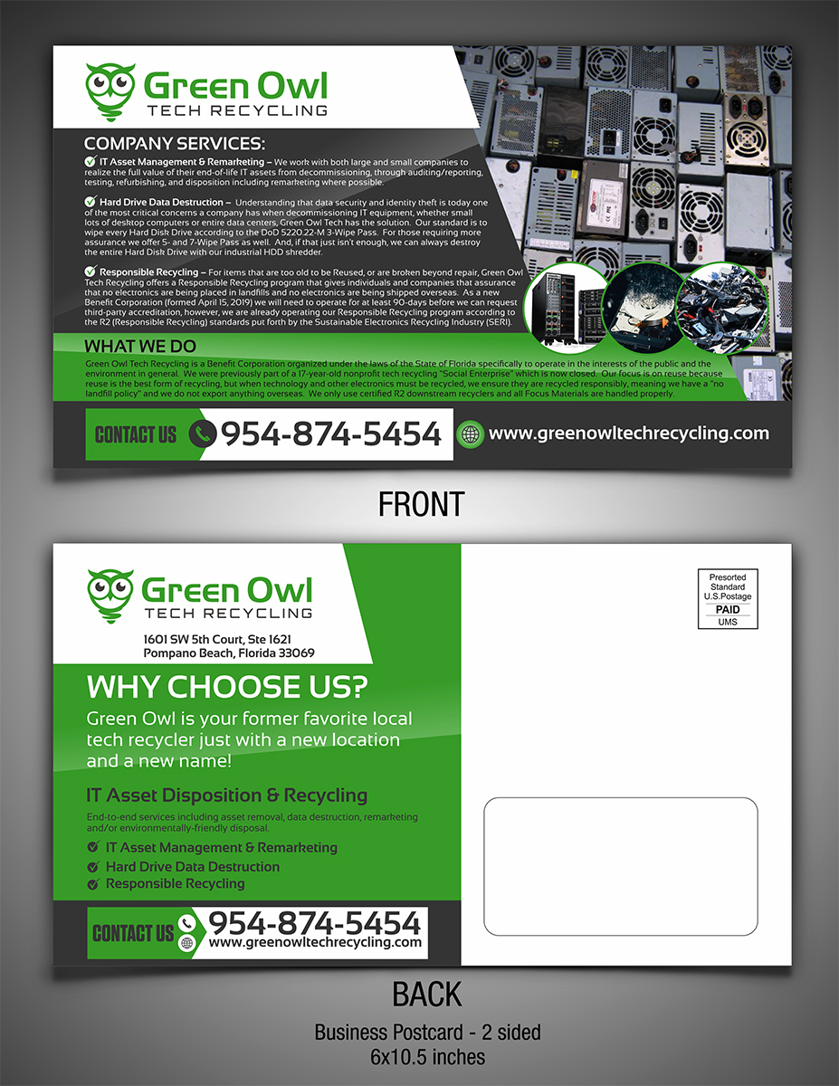 Flyer Design by Fine Graphics House for Green Owl Tech Recycling | Design #21601541