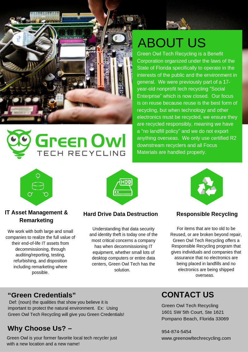 Diseño de Flyer por AnneWanjiku para Green Owl Tech Recycling | Diseño #21607743