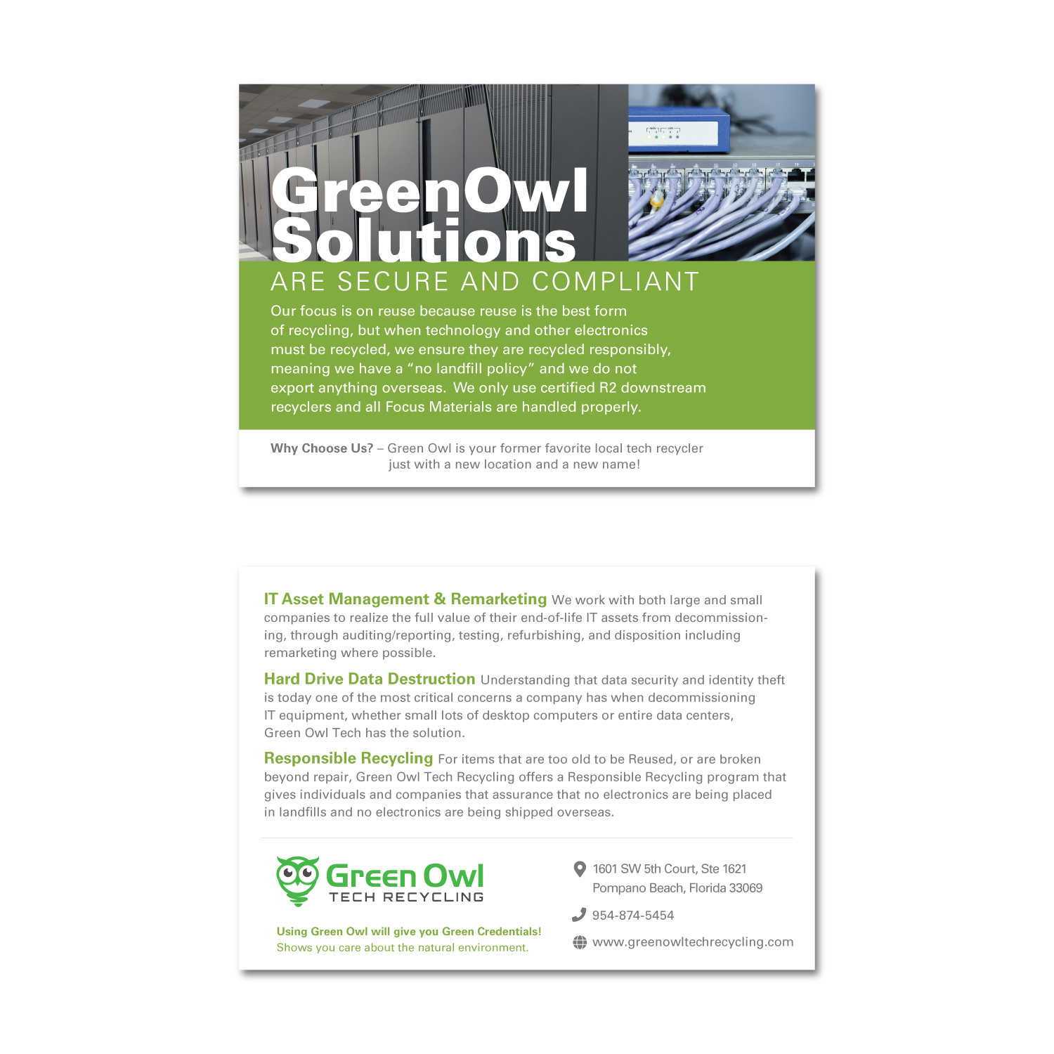 Flyer Design by Kaveman Studio for Green Owl Tech Recycling | Design #21606783