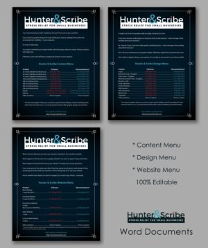 Design 3 attractive product menus (Word docs) | Graphic Design by Viraj Perera