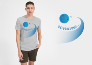 The text on the t shirt is Go Further, meant to inspire people to reach their highest potential | Diseño de Camiseta por Phouii