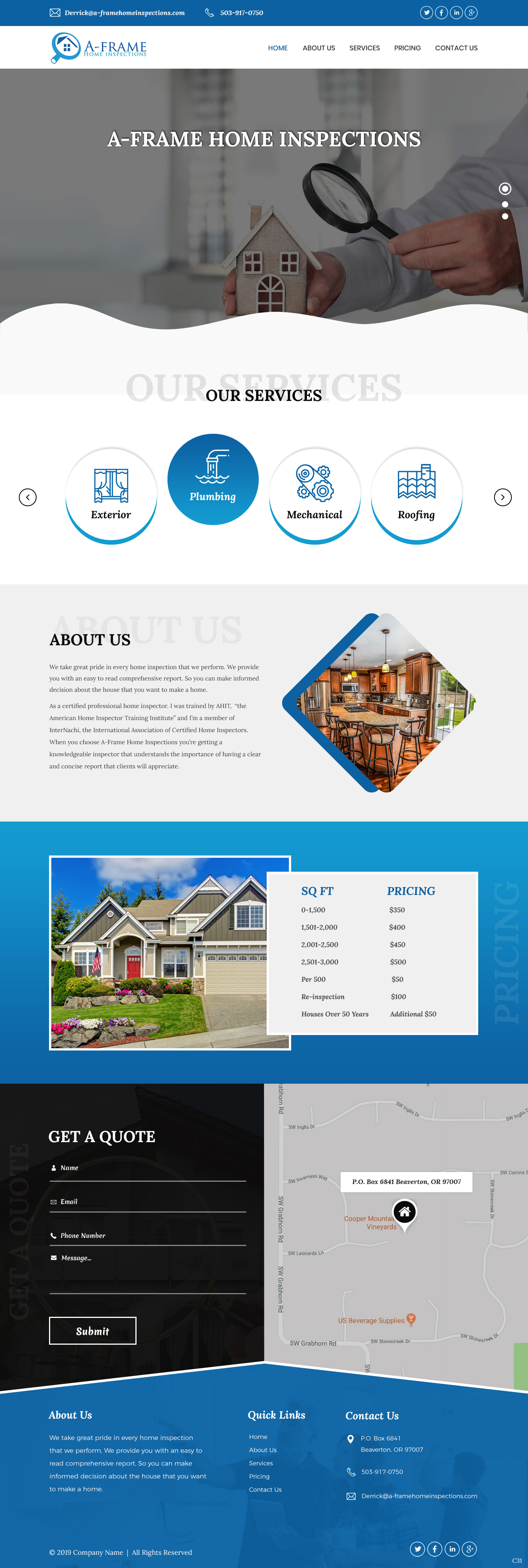 Wordpress Design by pb for A-Frame Home Inspection | Design #21677498