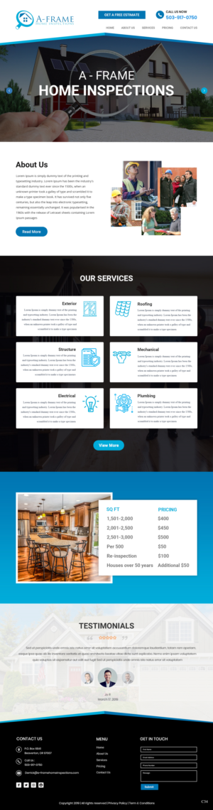 Wordpress Design by pb for A-Frame Home Inspection | Design: #21677506
