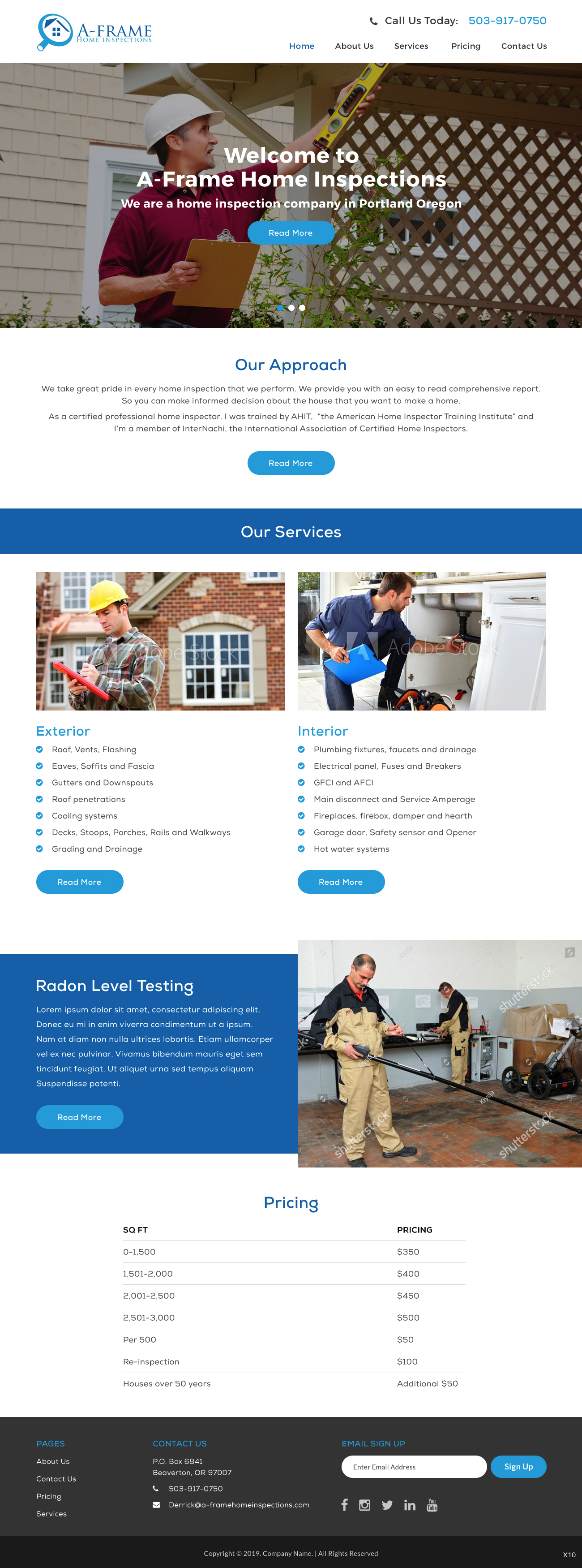 Wordpress Design by pb for A-Frame Home Inspection | Design #21677507