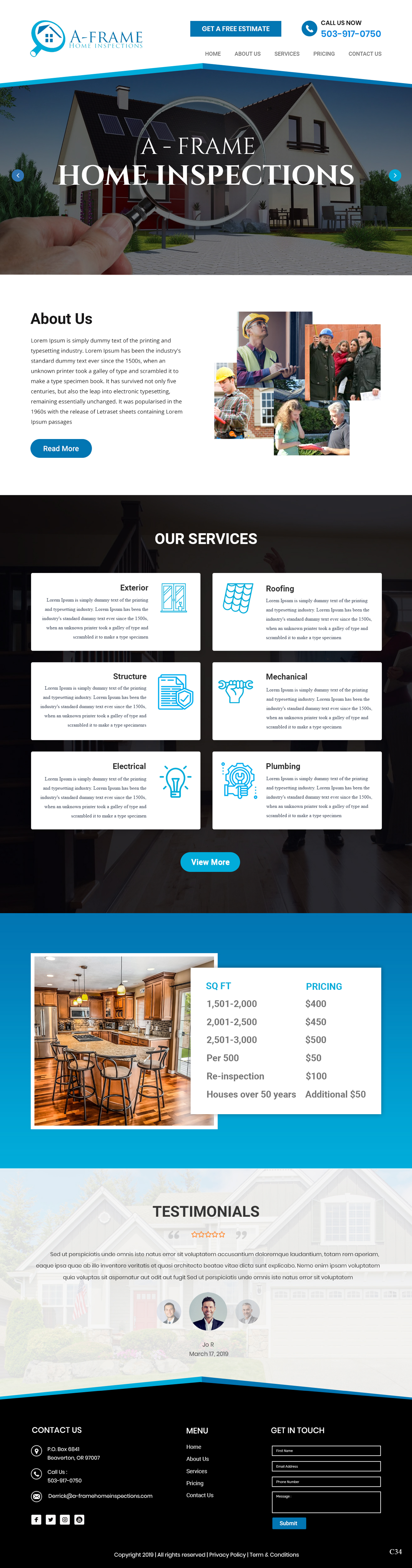 Wordpress Design by pb for A-Frame Home Inspection | Design #21710146
