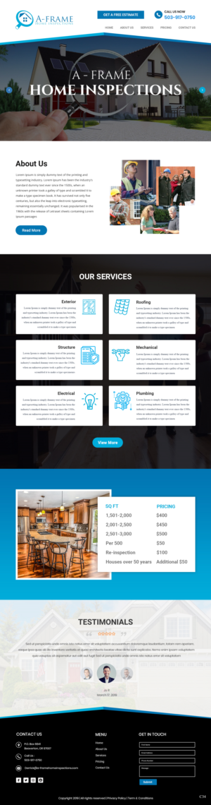 Wordpress Design by pb for A-Frame Home Inspection | Design: #21710146