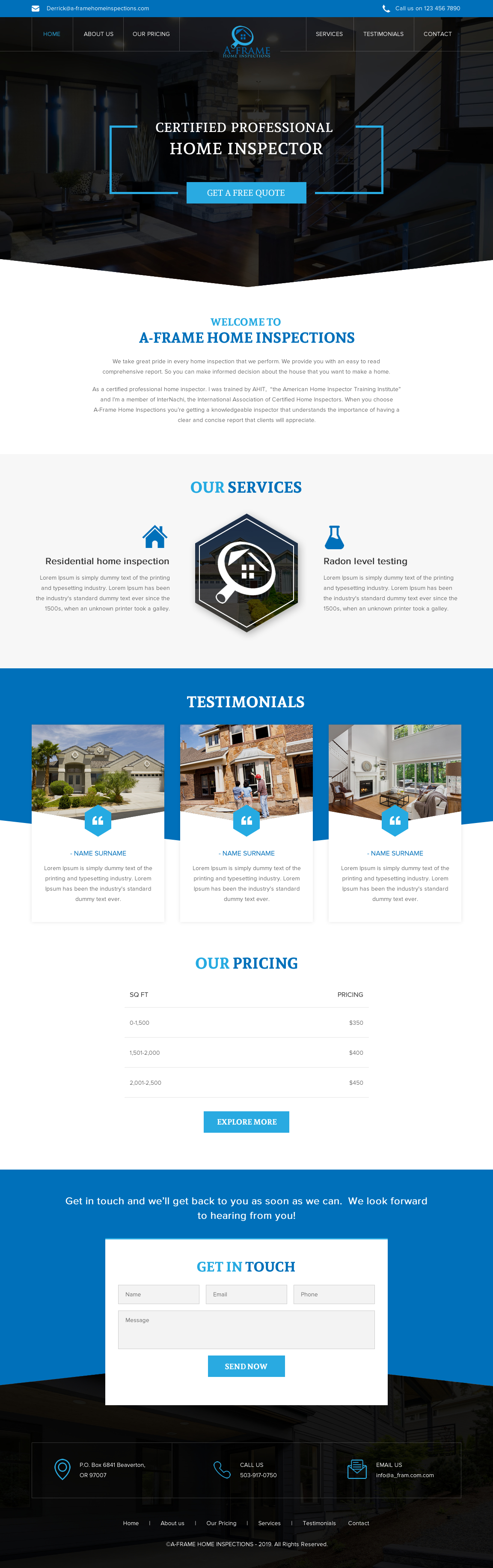 Diseño Wordpress por rightway para A-Frame Home Inspection | Diseño #21664882