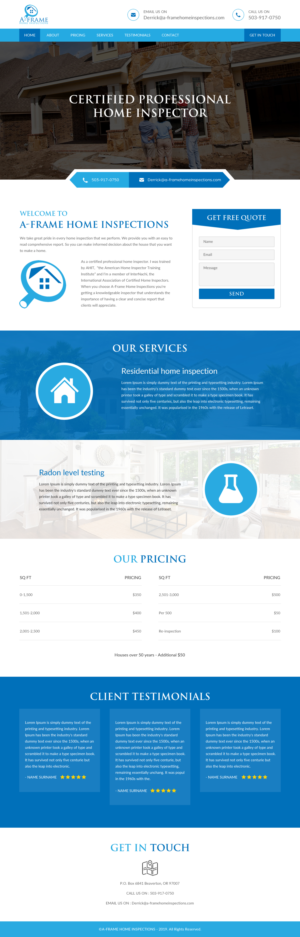 Wordpress Design by rightway for A-Frame Home Inspection | Design: #21664883