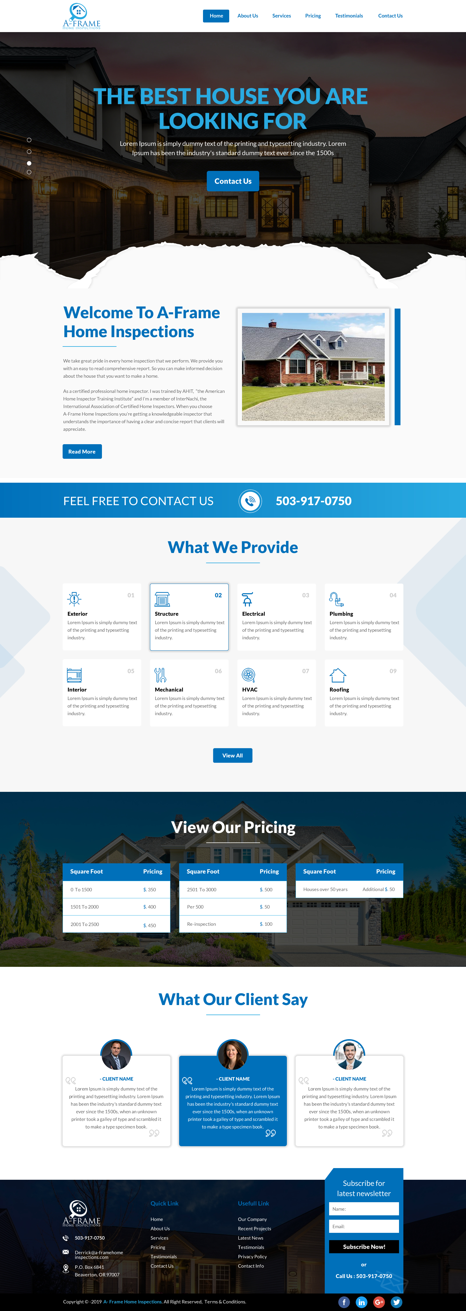 Wordpress Design by rightway for A-Frame Home Inspection | Design #21664892