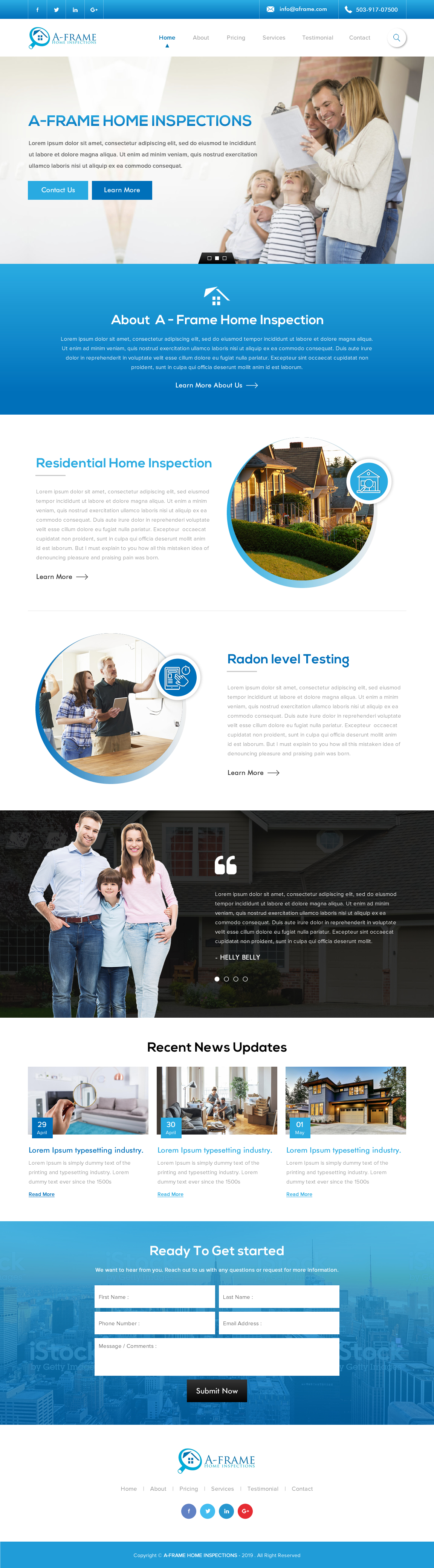 Wordpress Design by rightway for A-Frame Home Inspection | Design #21664893