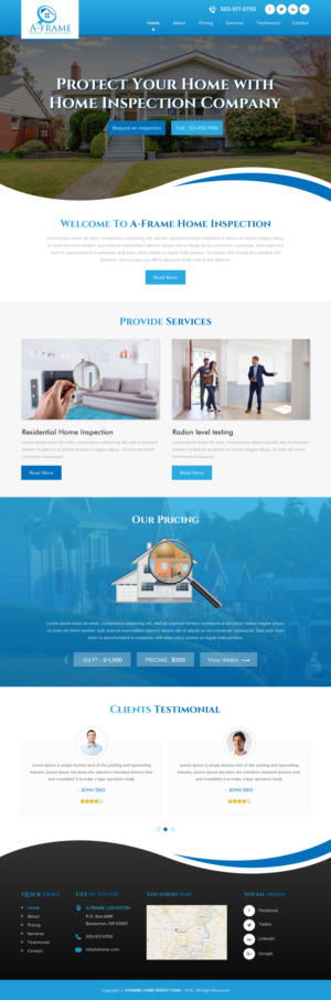 Wordpress Design by rightway for A-Frame Home Inspection | Design: #21664894