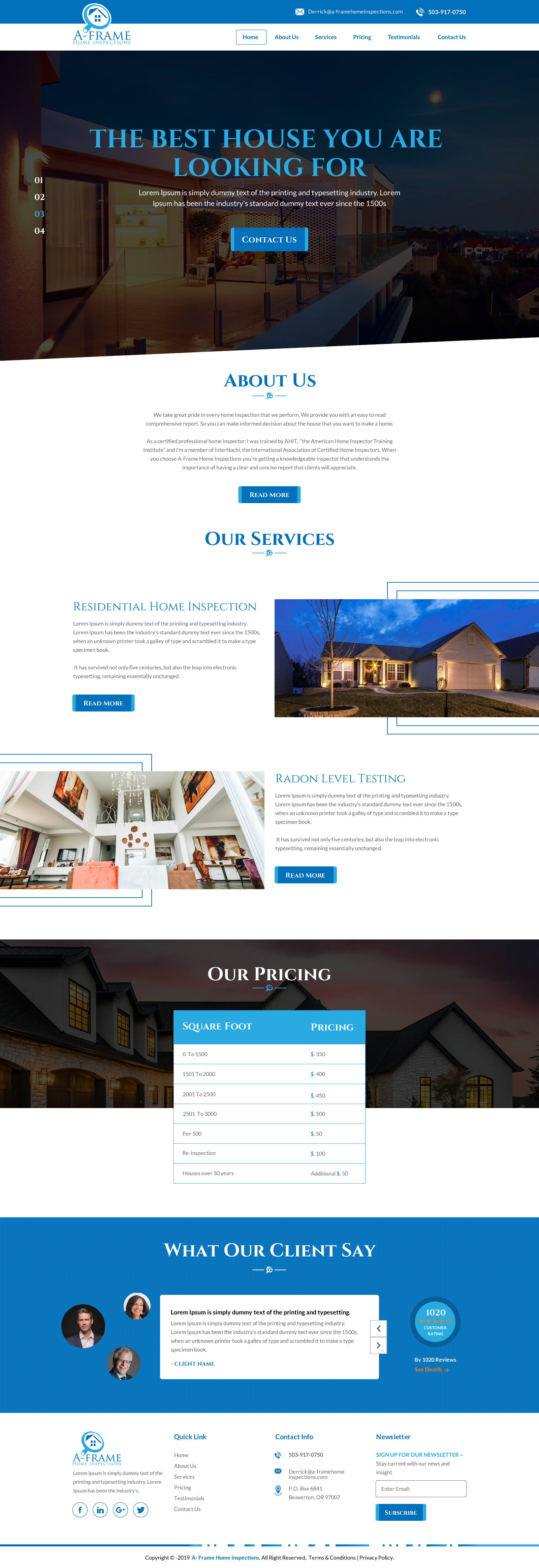Wordpress Design by rightway for A-Frame Home Inspection | Design #21664897