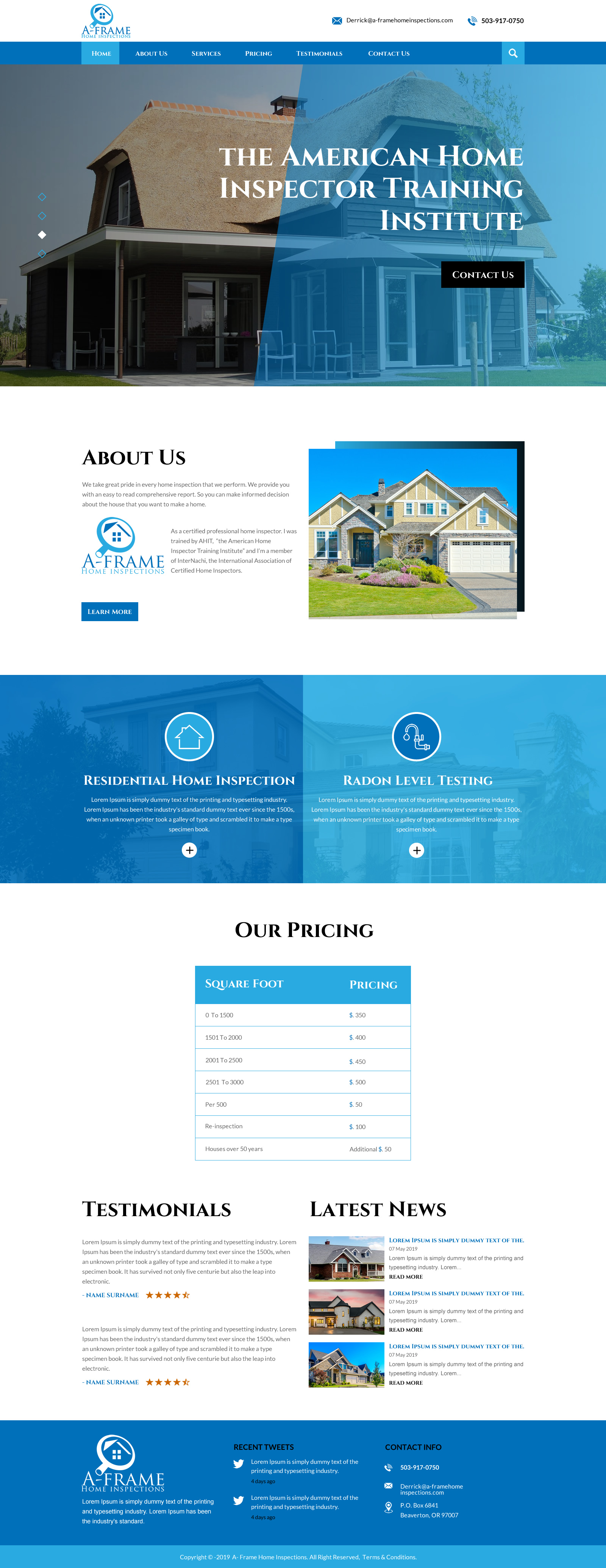 Wordpress Design by rightway for A-Frame Home Inspection | Design #21664900