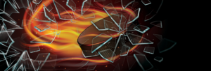 Flying hockey puck shattering glass | Graphic Design by ajeesh.in
