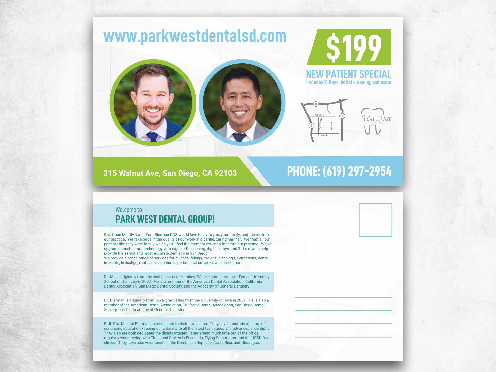 Postkarten-Design von 3-ikE für San Diego Dental Studio | Design #21720995