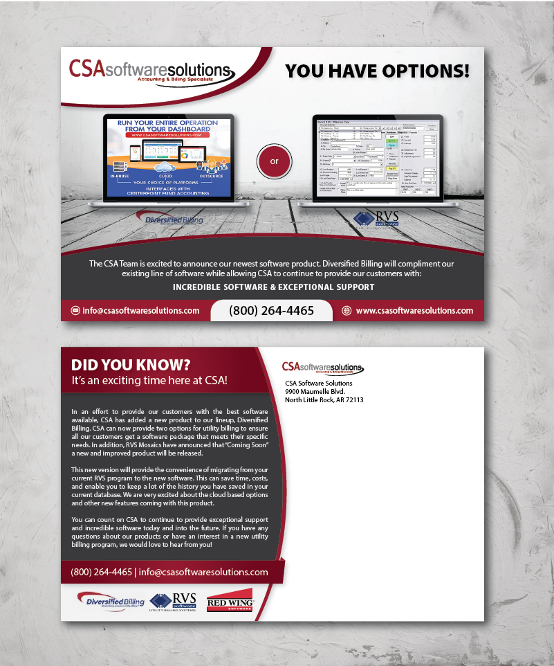 Postcard Design by alex989 for CSA Software Solutions | Design #21737295