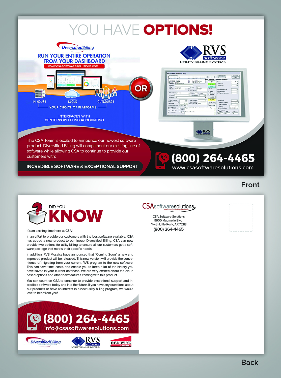 Postcard Design by SAI DESIGNS for CSA Software Solutions | Design #21734984