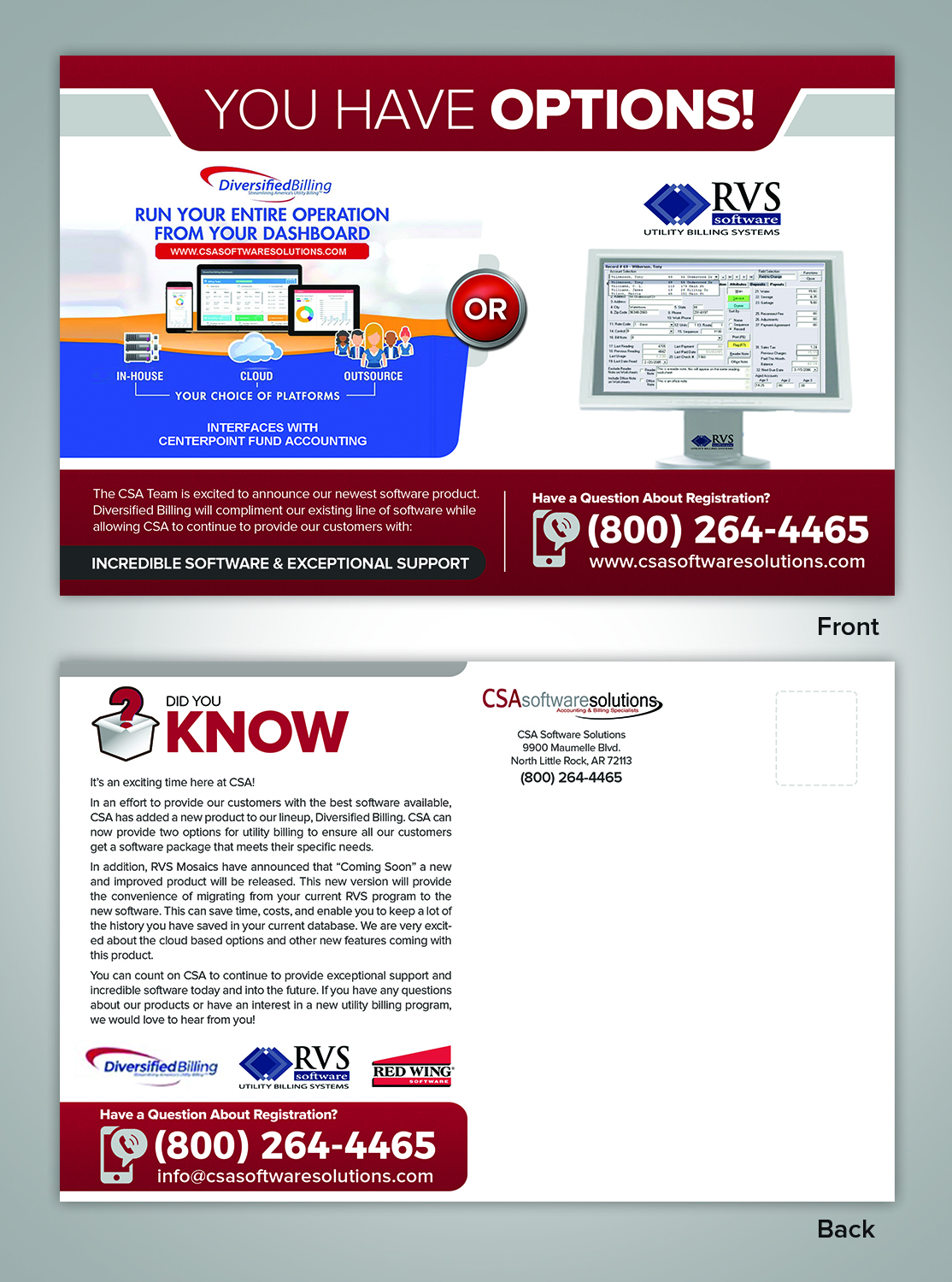 Postcard Design by SAI DESIGNS for CSA Software Solutions | Design #21734985