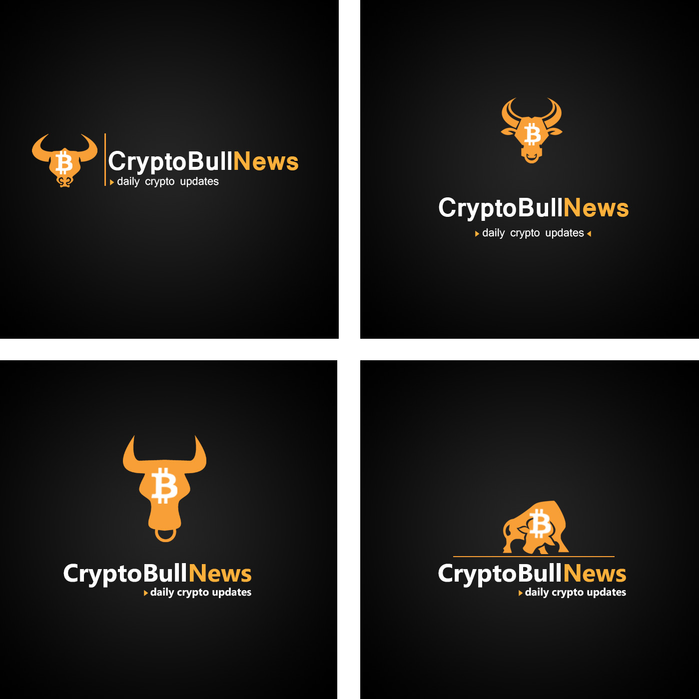Bold, Serious Logo Design for Main Text please replace old text to Read,  "CryptoBullNews", words CryptoBull(#FFFFFF), and word  News(#FBB03B). Replace lower tagline text "daily currency  updates" with "daily crypto updates&quot ...