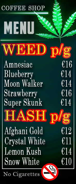 Coffeeshop menu for filter tip