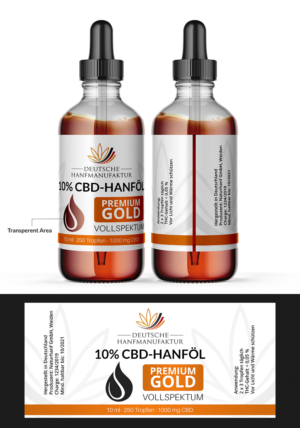 Bottle Label for Premium Gold CBD Oil | Label Design by SAI DESIGNS
