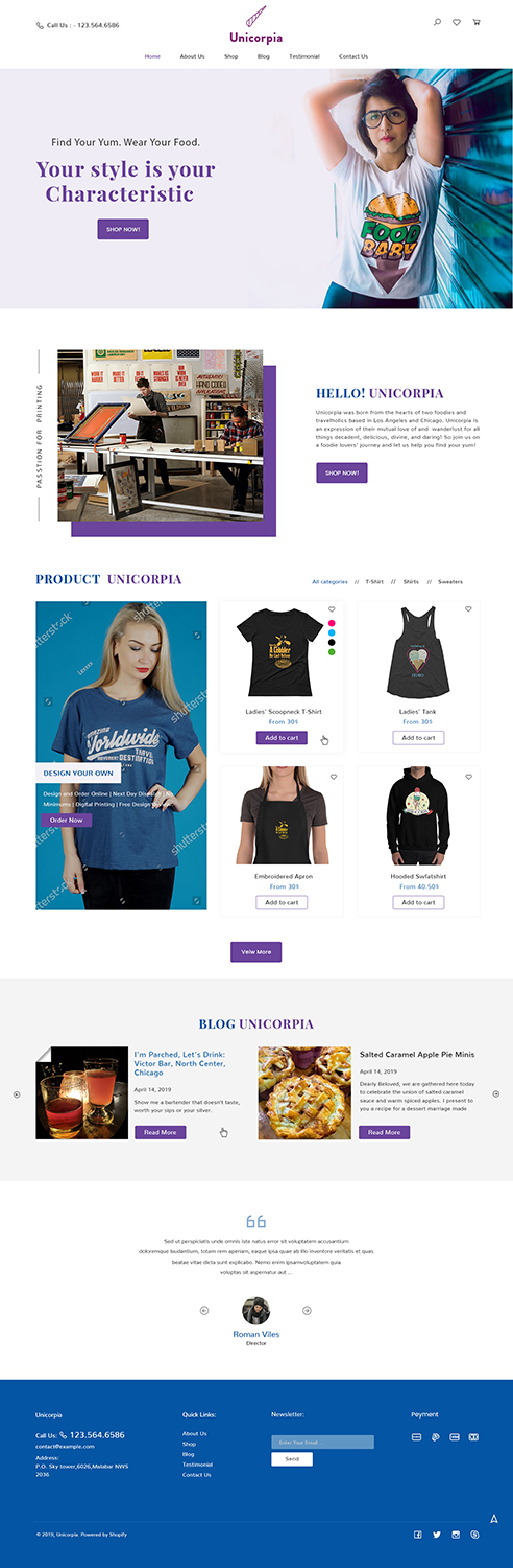 Shopify Design by Ved Web Services for Unicorpia, LLC | Design #21861032