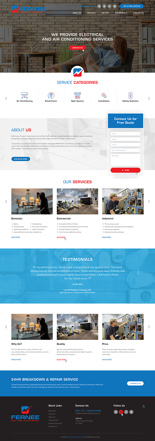 Web Design by Ved Web Services for Fernee Air and Electrical | Design #21853812