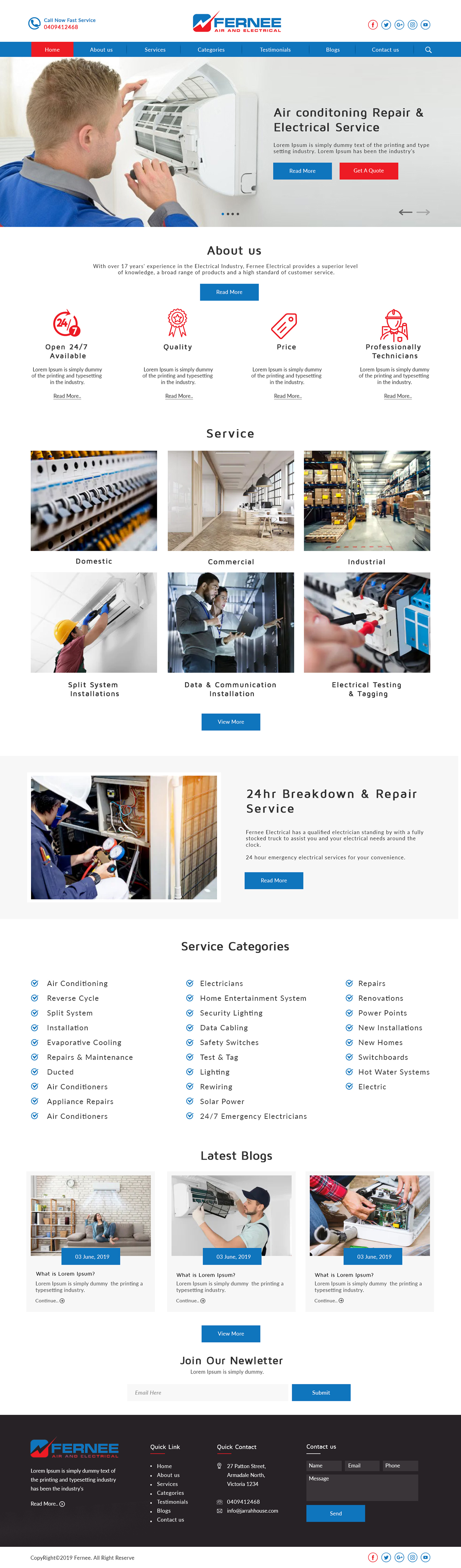 Web Design by bdesigner9 for Fernee Air and Electrical | Design #21853219