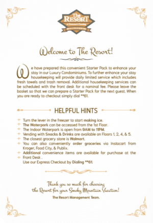 Resort Room Letter to go in Welcome Basket | Graphic Design by Miketerashi