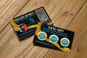 Professional looking Roller Blind Discount Card that portrays quality at a value for money price! | Visitenkarten-Design von Hardcore Design