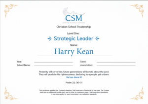 Certificate of Completion for a Trustee of a Christian School after having taken an online traini... | Graphic Design by Miketerashi