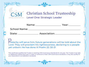 Certificate of Completion for a Trustee of a Christian School after having taken an online traini... | Graphic Design by Al Pech