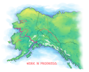 Alaska Artistic Rendering Map of Trails and Locations | Graphic Design by SangBlater