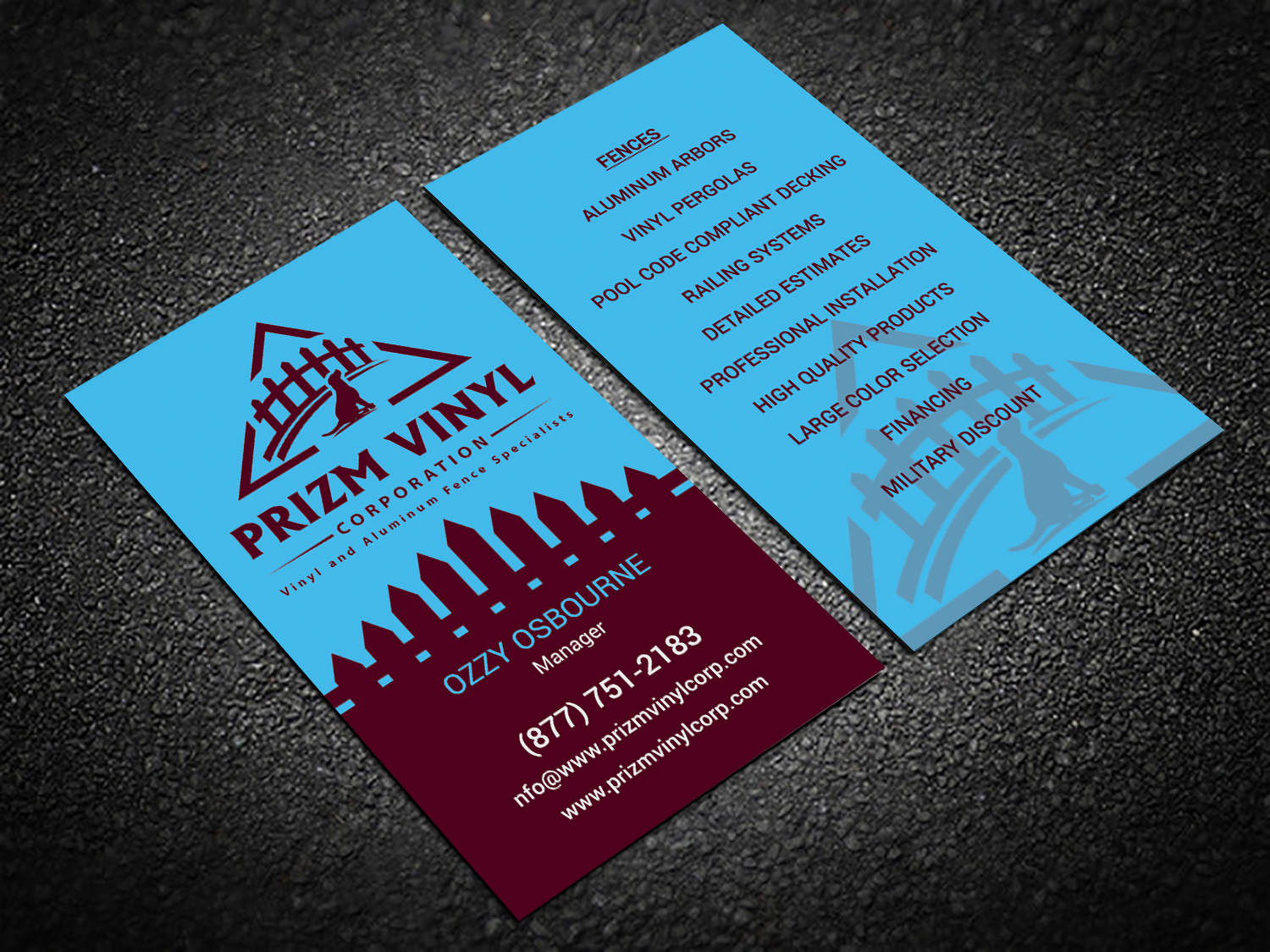 Diseño de Tarjeta de Presentación por Hardcore Design para Prizm Vinyl Corporation | Diseño #21994859