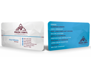 Visitenkarten-Design von Hardcore Design für Prizm Vinyl Corporation | Design: #21994965